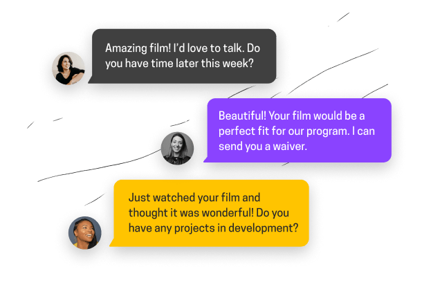 Messages bubbles from filmmakers and industry hoping to connect further.